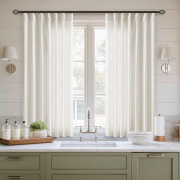 Natural Pinch Pleated Linen Semi Sheer 84 Inch Curtains 2 Panels
