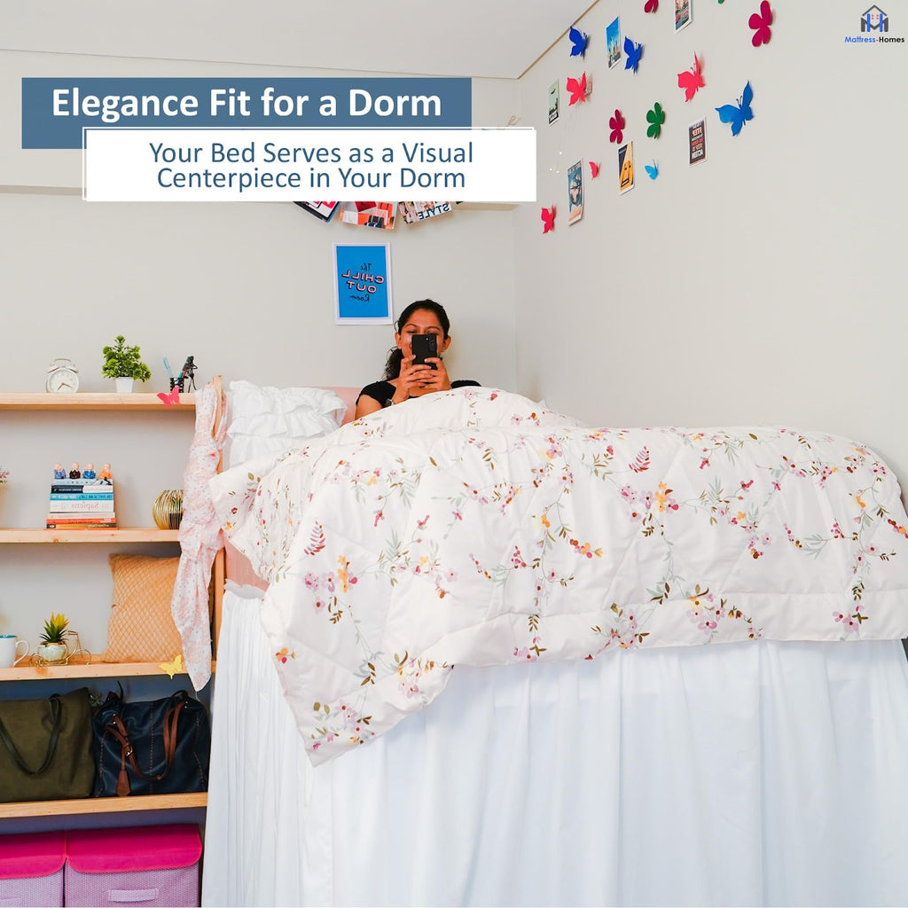 Ruffled Dorm Bed Skirt, Twin XL, 30-Inch Drop, Tailored with Split Corners, White Dust Ruffle for Lofted College