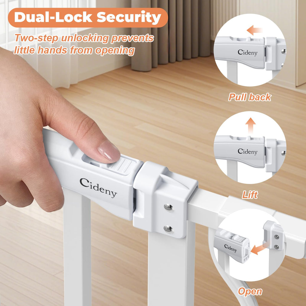34" Tall Baby Gate No Drilling, Auto Close Dog Gate Indoor, White
