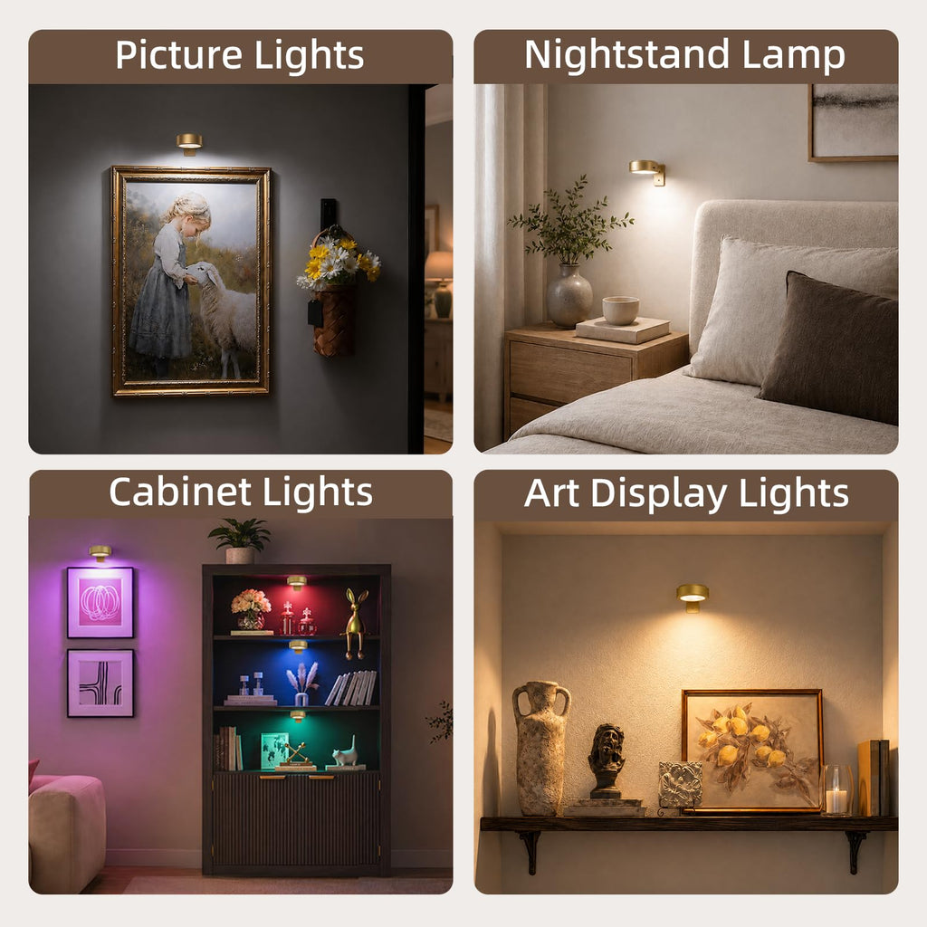Picture Lights for Wall, Rechargeable Battery Magnetic Poster Lights with 3 Color Temps & 12 RGB, Remote Dimmable