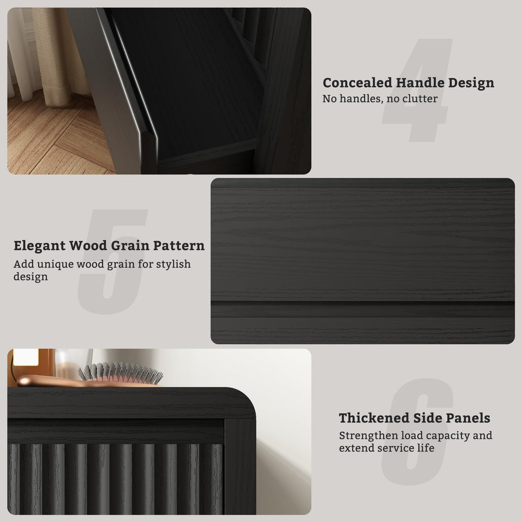 4 Drawer Dresser, 40" Tall Fluted Dresser with Curved Corners, Wood Dressers & Chests of Drawers with Dual-Panel