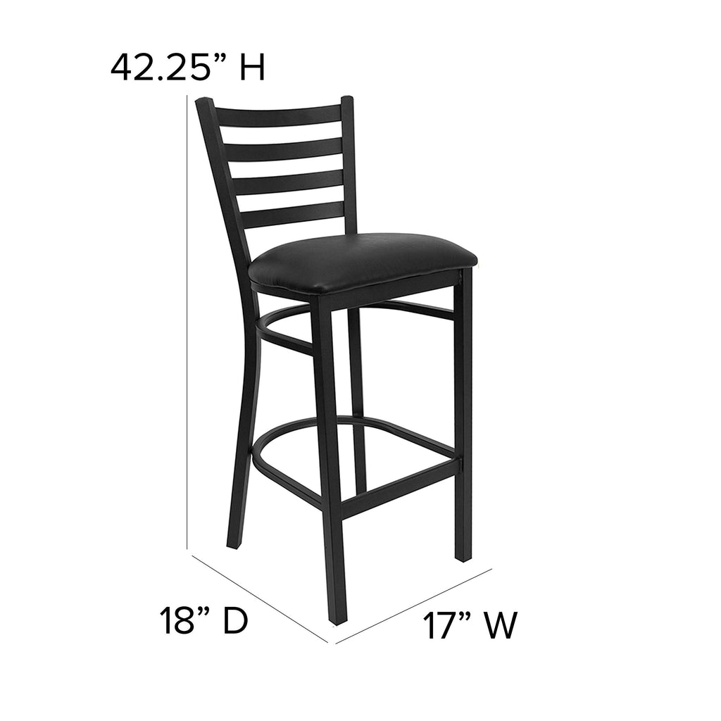 Hercules Series Ladder Back Metal Restaurant Barstool, Modern Upholstered Armless Bar Height Chair for Restaurants