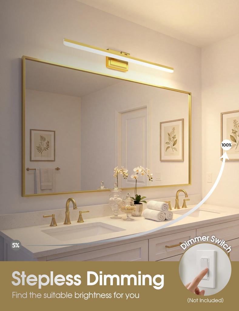 Modern Bathroom Vanity Light 31.5 inch, Rotatable, 28W Dimmable 5CCT Led Bathroom Light Fixture Over Mirror, Gold Bar