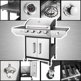 4-Burner Propane Gas Grill with Side Burner, 53,000 BTU BBQ Grill with Enameled Cast Iron Grates and Stainless Steel Cover for Patio and Garden