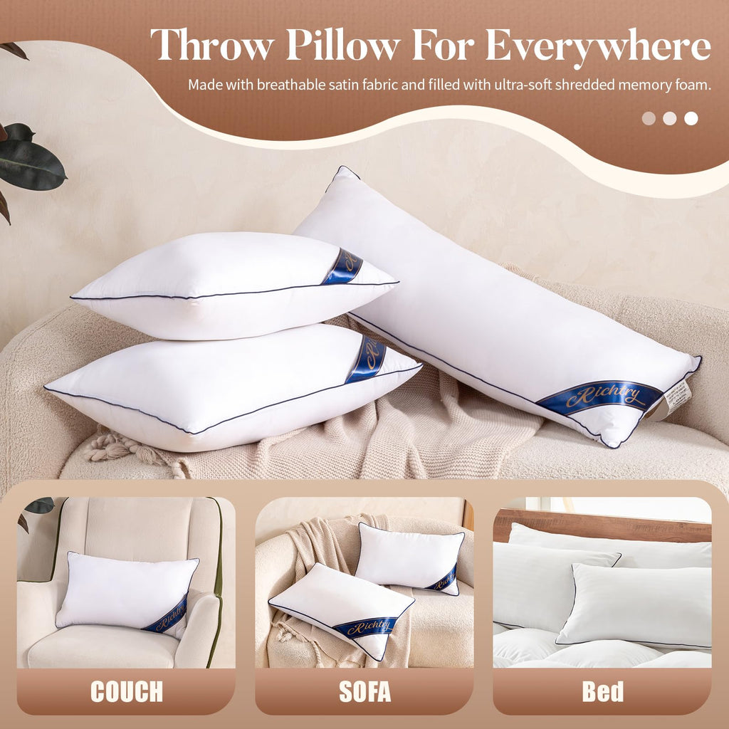 14 x 36 Inch Throw Pillow Insert, with Memory Foam Filling, White