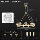 Gold Wagon Wheel Chandelier, 36 Inch Brass Chandeliers with Unique Glass Shade, 9-Light Crystal Farmhouse Wagon Wheel Chandeliers for Dining Room, Round Chandelier for Living Room, Foyer, Entryway A126-B0DT4DX5CP