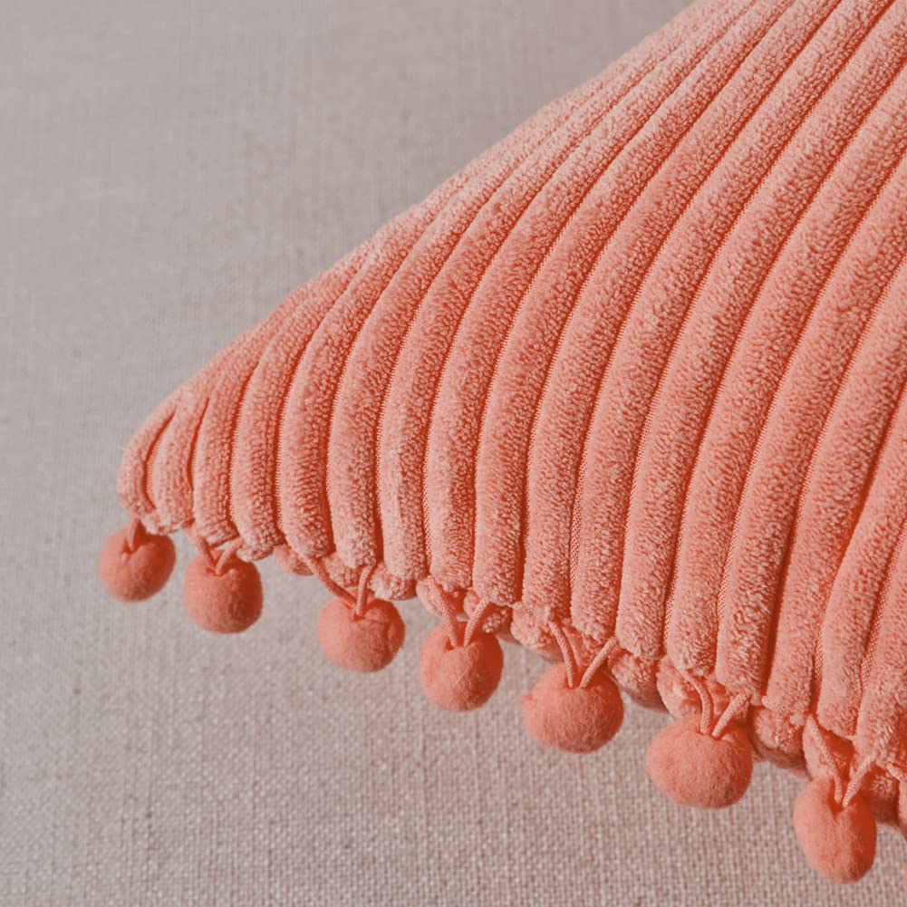 Coral 26x26 Pillow Covers Set of 2, Euro Pillow Covers with Pom-poms, Big Throw Pillow Covers for Couch Bedroom 66x66