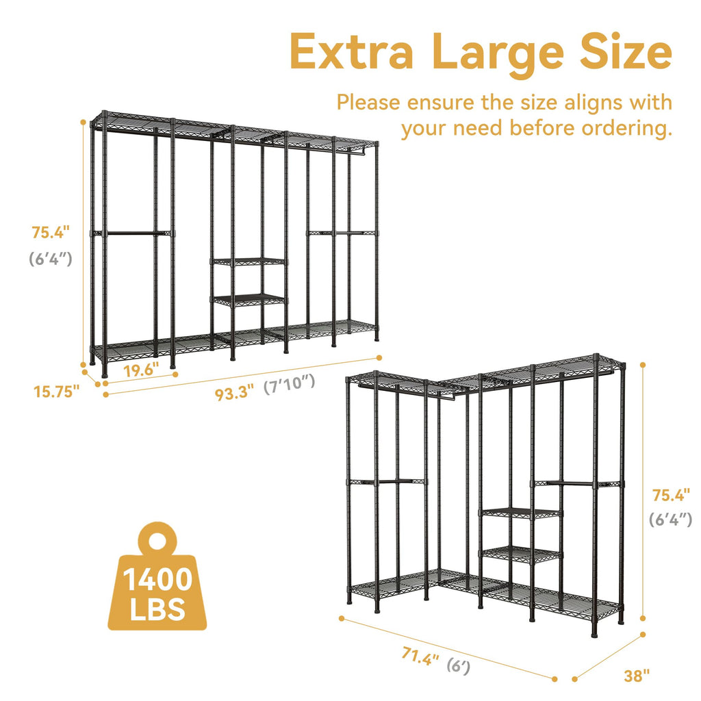 H5 Heavy Duty Clothes Rack, Black Clothing Rack for Hanging Clothes