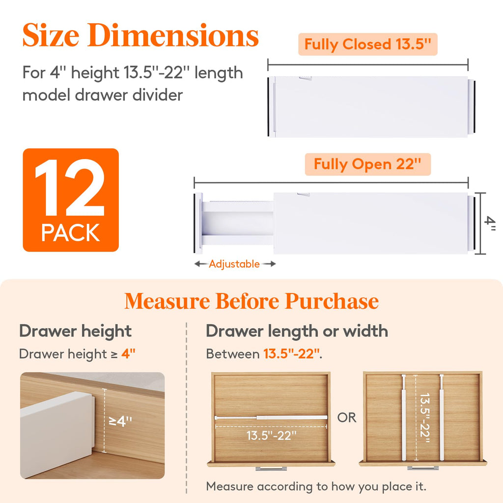 4" High Upgrade Drawer Divider, Adjustable Drawer Organizer Clothes