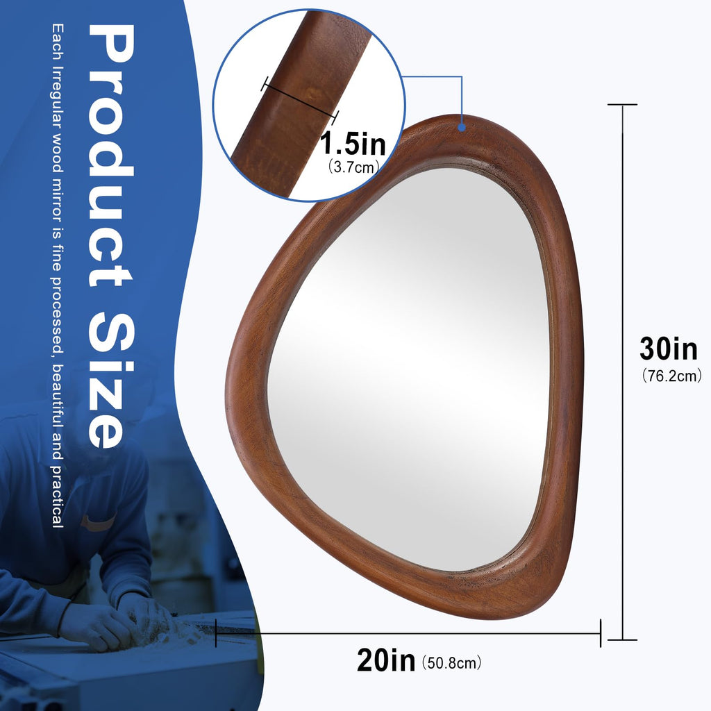 Irregular Wall Mirror, 30*20inch Asymmetrical Wood Mirrors, Entryway Mirror