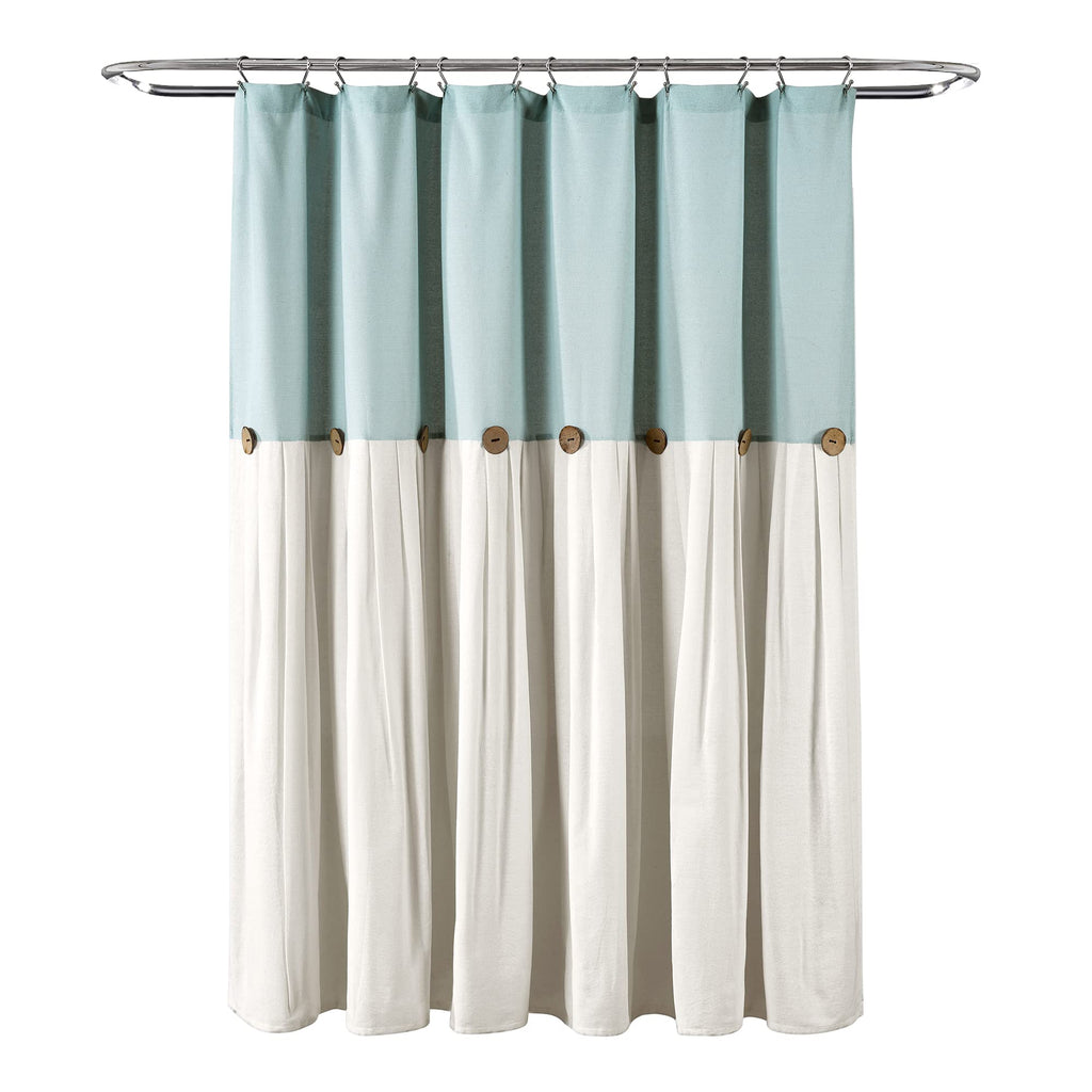 Linen Button Single 72" W x 78" L Blue & White - Extra Long Shower Curtains - Blue Fabric - Farmhouse Bathroom Decor