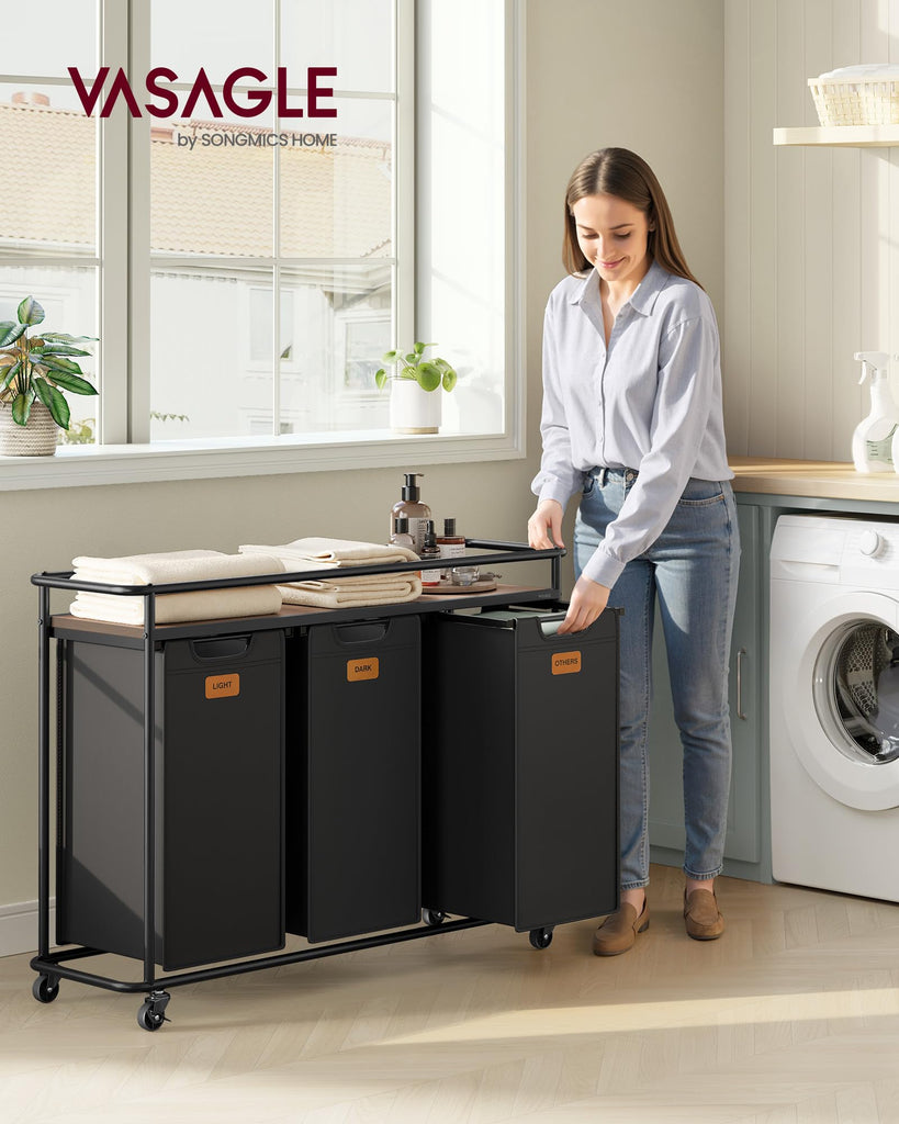 Laundry Sorter with Wheels, Portable Rolling Cart, 39.6 Gal.(150 L)