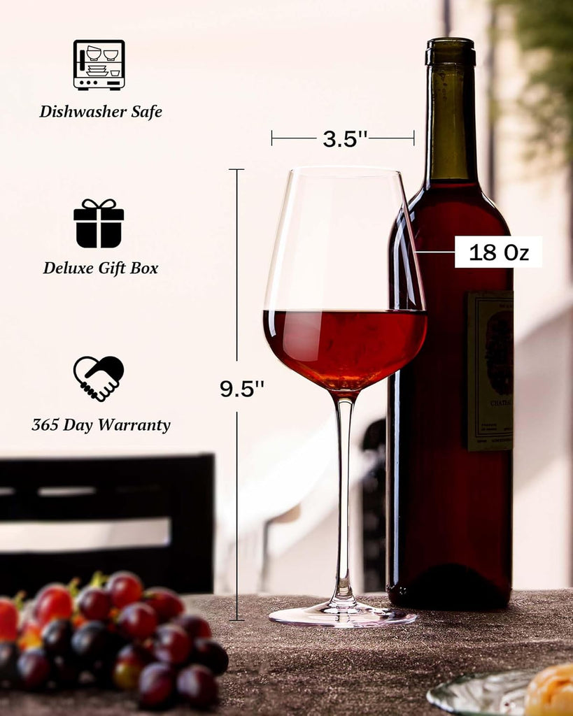 Hand Blown Italian Style Crystal Bordeaux Wine Glasses - Great Gift Packaging - Red Wine Glasses Lead-Free Premium