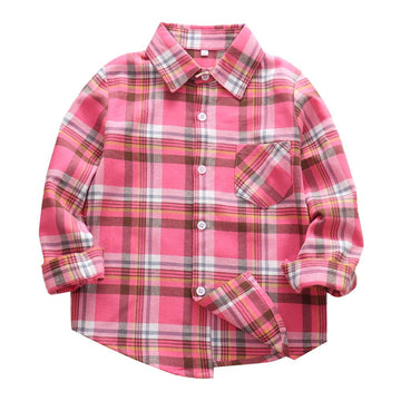 Toddler Boy Button Up Shirt Girls Buffalo Plaid Long Sleeve Shirts Baby Flannel Shirt Girls Dress Shirts Fushia