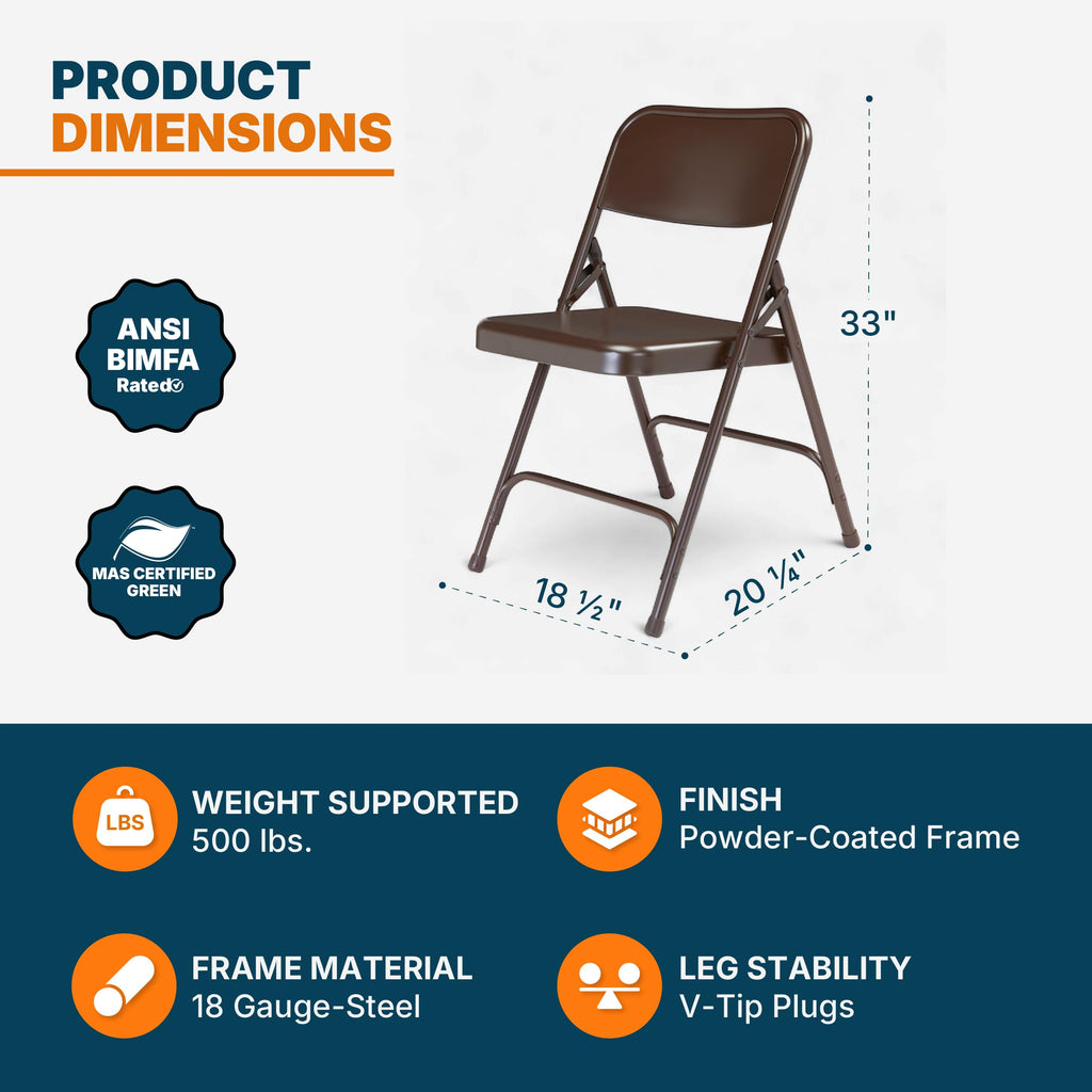Series All-Steel Commercial-Grade Folding Chair (Brown, 4-Pack)