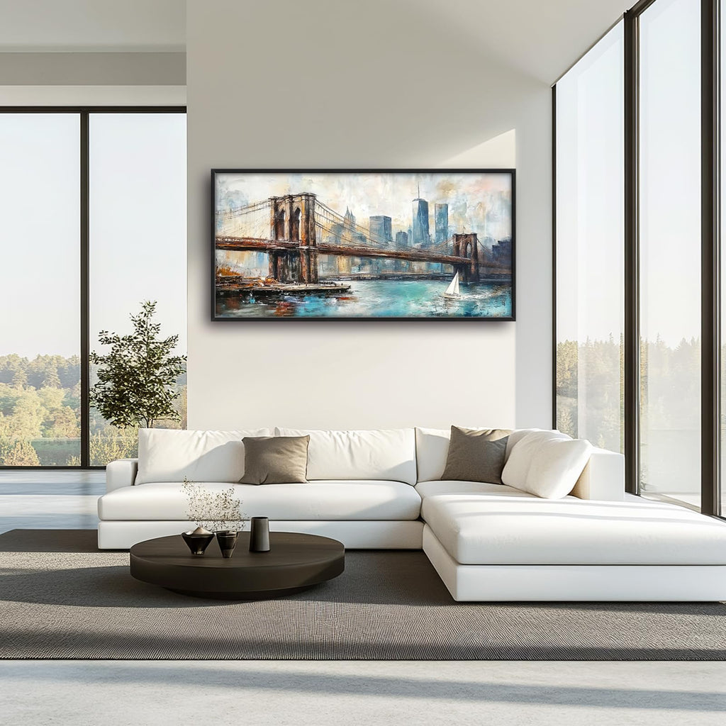 Large Framed Brooklyn Bridge Wall, New York Decor Canvas 60" L x 30" W