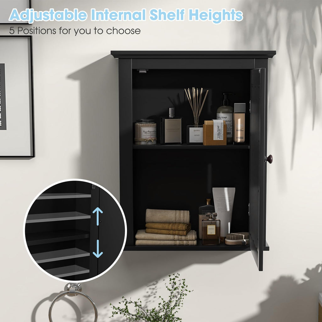 Black Medicine Cabinet Wall Mounted with Mirror Adjustable Storage