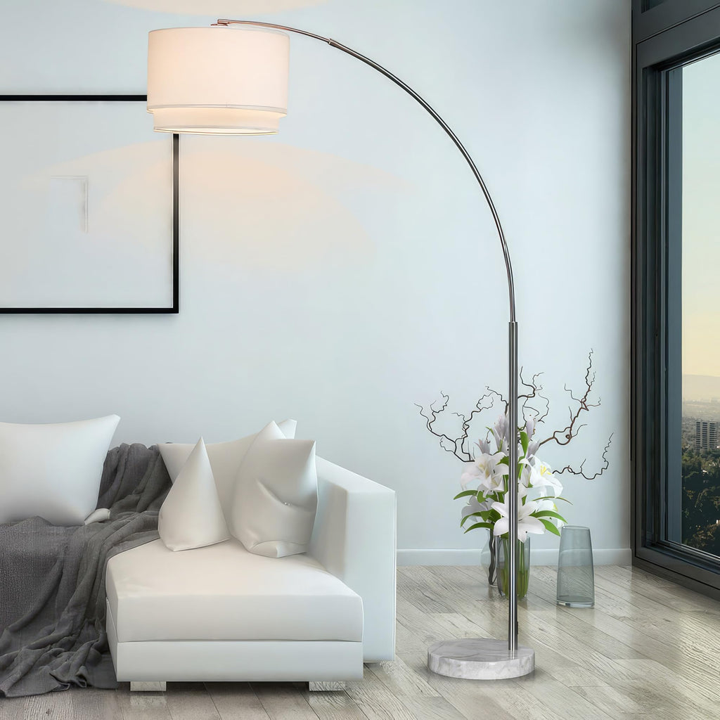 Modern Arcing Floor Lamp - Tall Stand Up Arching Drum Shade - Large Contemporary Floor Lamp s and Bedrooms - Corner