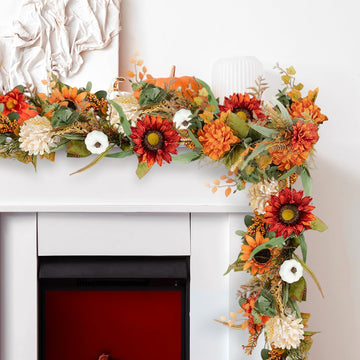 Fall Garland with Sunflower Pumpkin: 6ft Fall Decor for Thanksgiving