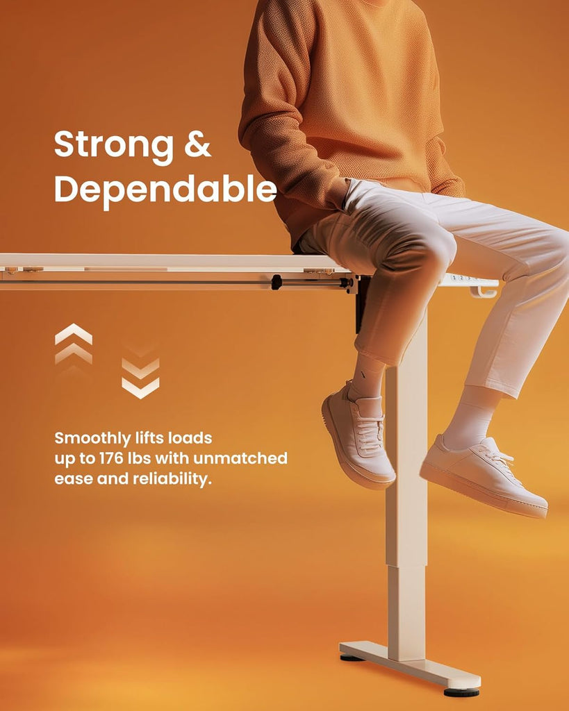 Height Adjustable Electric Standing Desk, 48 x 24 Inches Sit Stand up Desk, Memory Computer Home Office Desk, White
