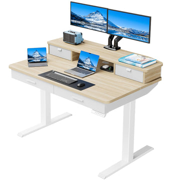 48 x 30 inch Electric Standing Desk with 4 Drawers, Natural