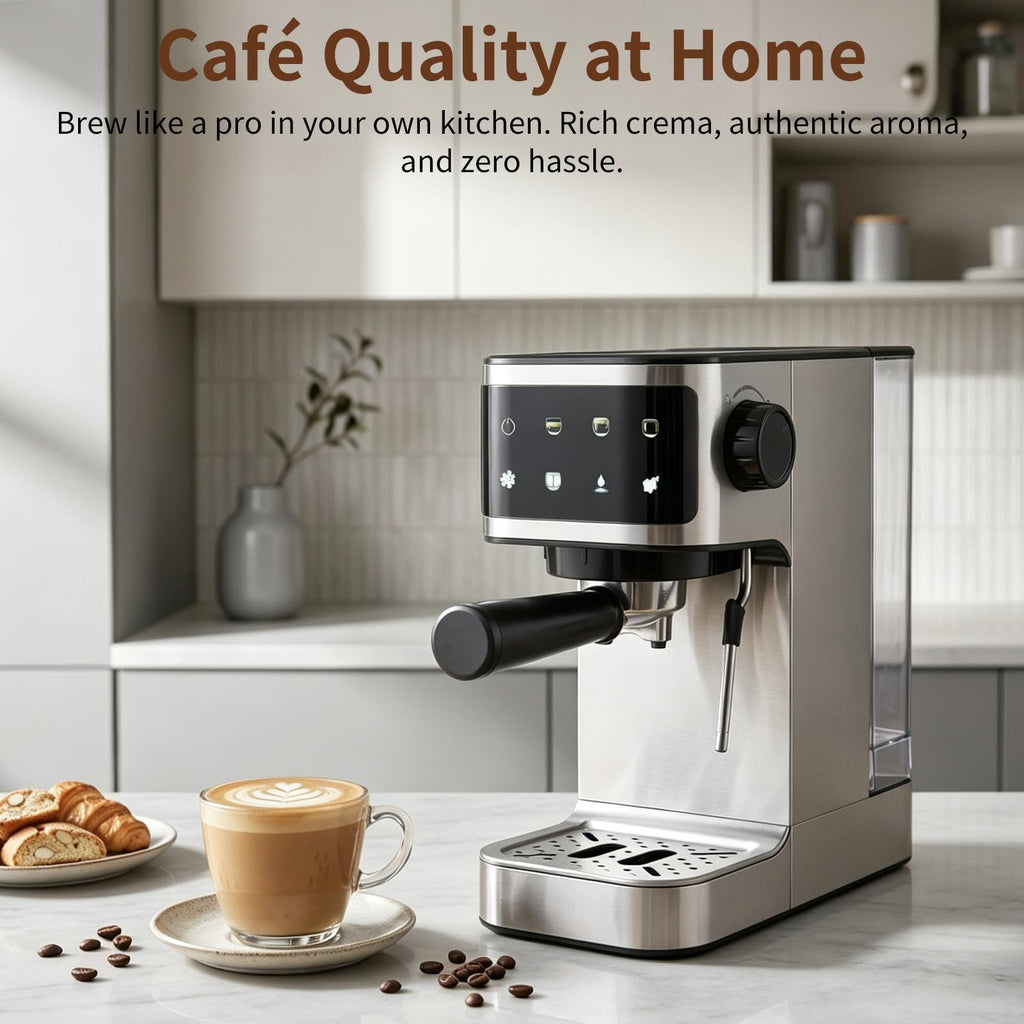 Espresso Machine 20 Bar, 1350W Instant Heating Coffee Maker with Stainless Steel Steam Wand & Touch Color Display