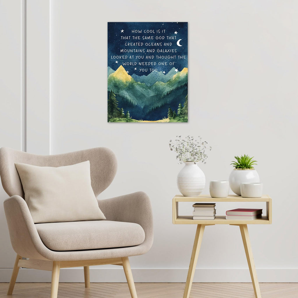 Mountain Forest Inspirational Wall Art Christian Positive Affirmations Framed Canvas Wall Art Moon Starry Night Blue