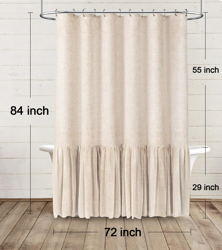 Farmhouse Shower Curtain Ruffle Linen Beige 72" W x 84" L