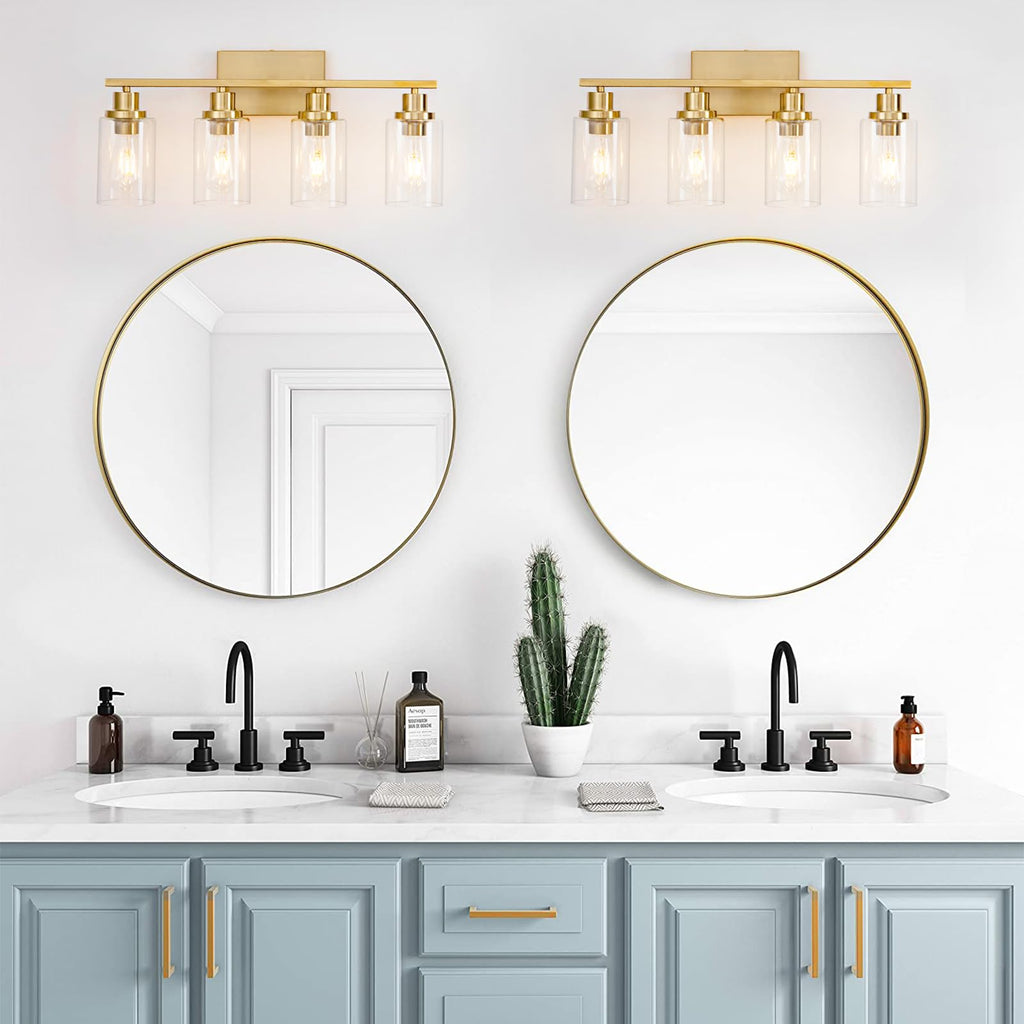 4 Light Gold Bathroom Light Fixtures Brushed Brass Vanity Light Over Mirror Modern Farmhouse Wall Lighting Sconces