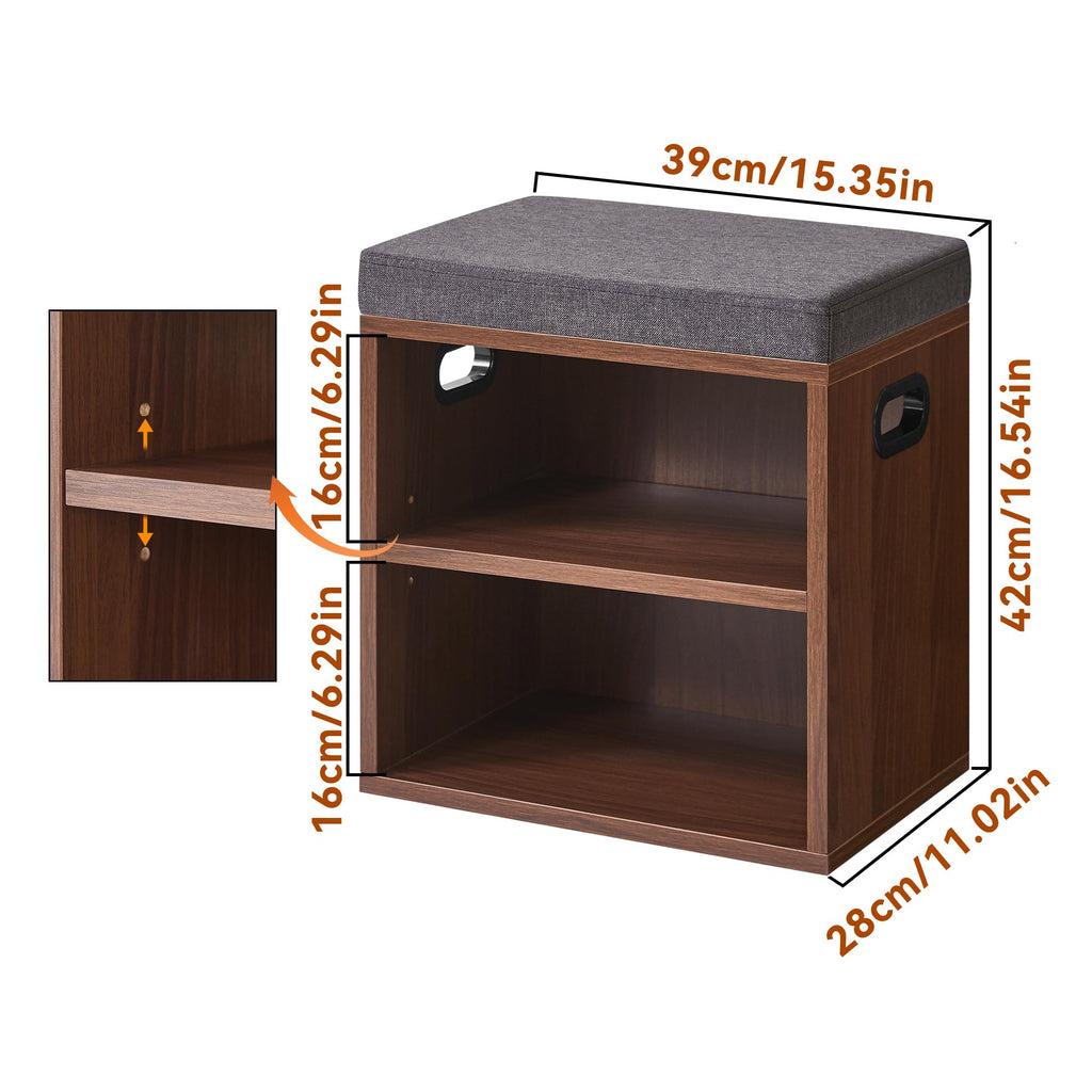 Small Shoe Storage Bench with Cushion, Light Walnut
