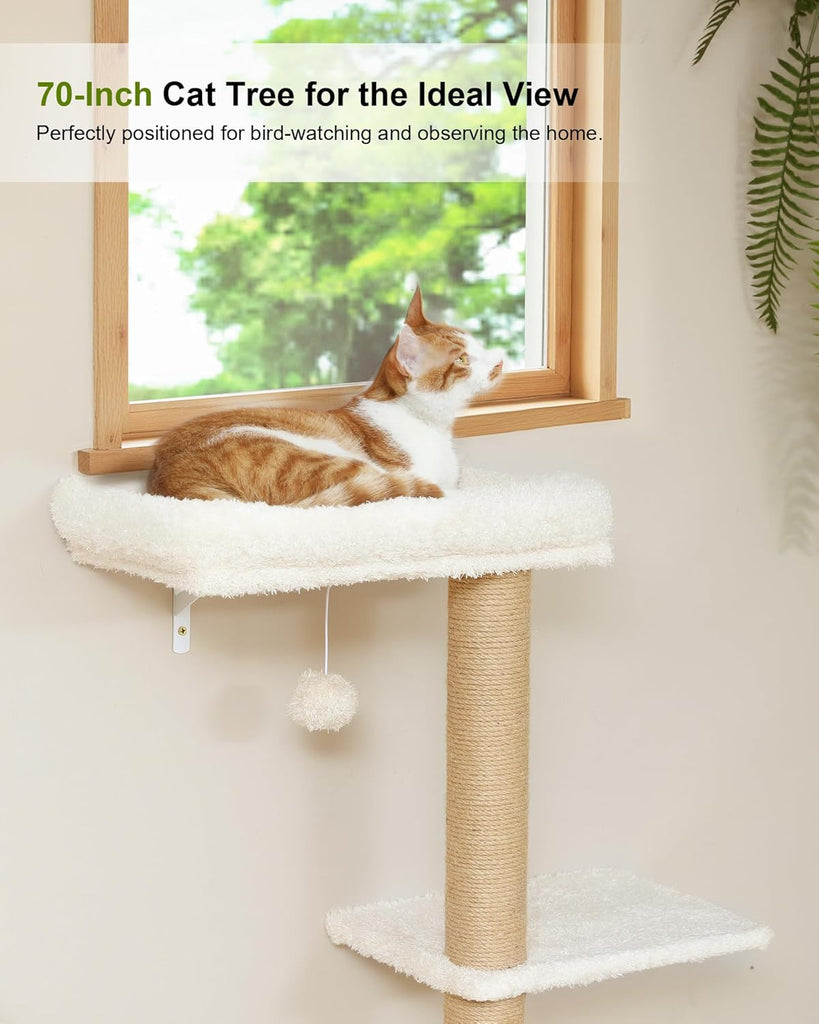 Cat Wall Shelves Set, 70 inch Wall Mounted Tree, Beige