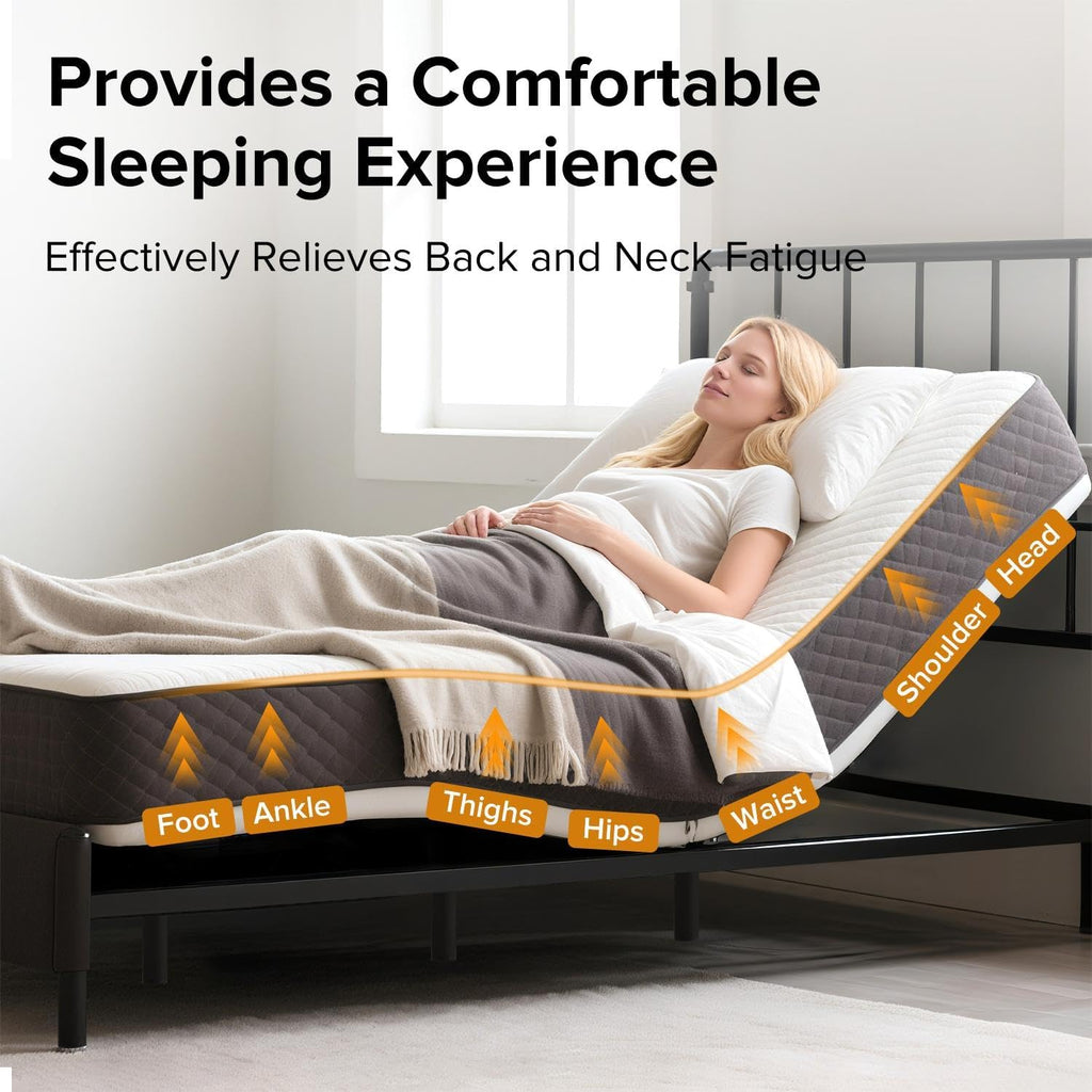 Ergonomic Queen Size Adjustable Bed Base, Metal Bed Frame Adjustable Head & Foot Incline, Zero Gravity Electric Bed