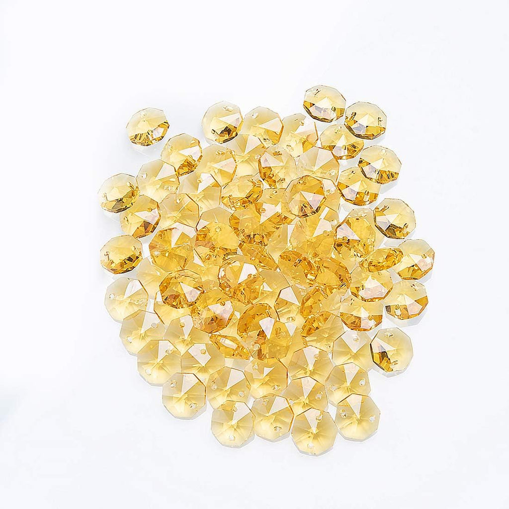 Yellow Crystal 14mm Octagon Beads, Glass Curtain Drop Suncatchers, Crystal Garland Parts Pack of 100
