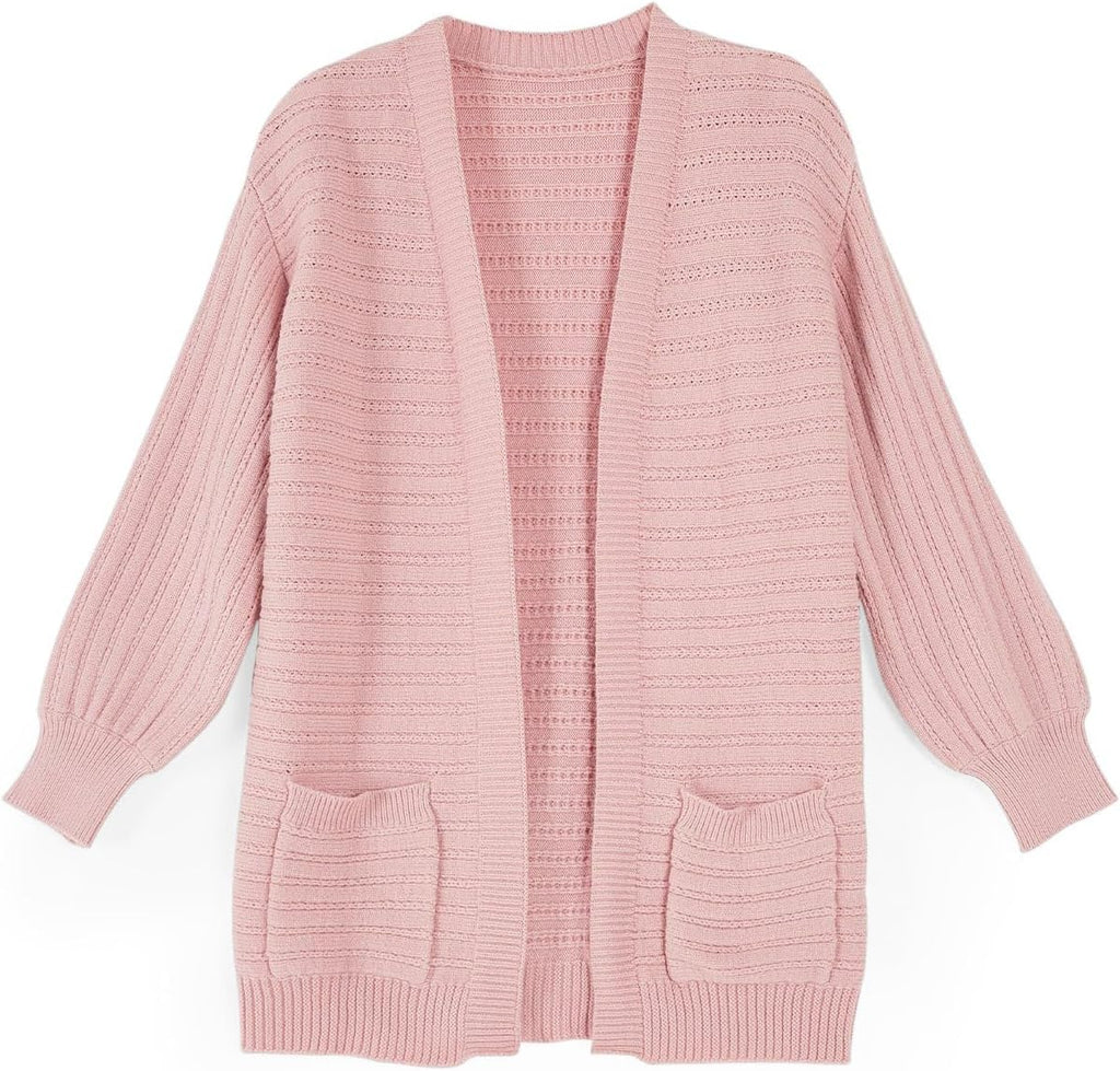 Kids Girls Open Front Cardigan Sweaters Long Sleeve Cable Knit Fashion Clothes with Pockets