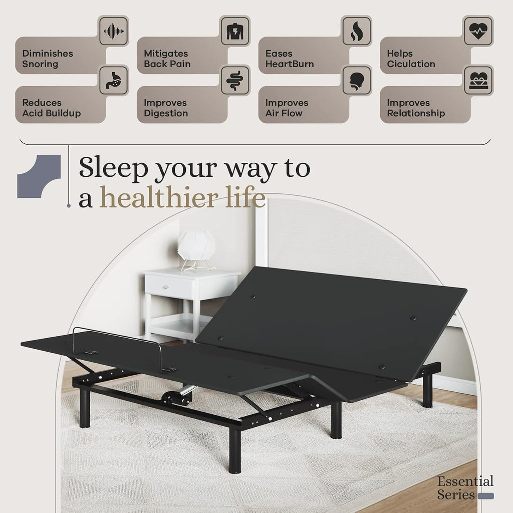 Sven and Son Essential Adjustable Bed Base (Frame Only), Easy Assembly, Head and Foot Lift, Memory Positions, Zero