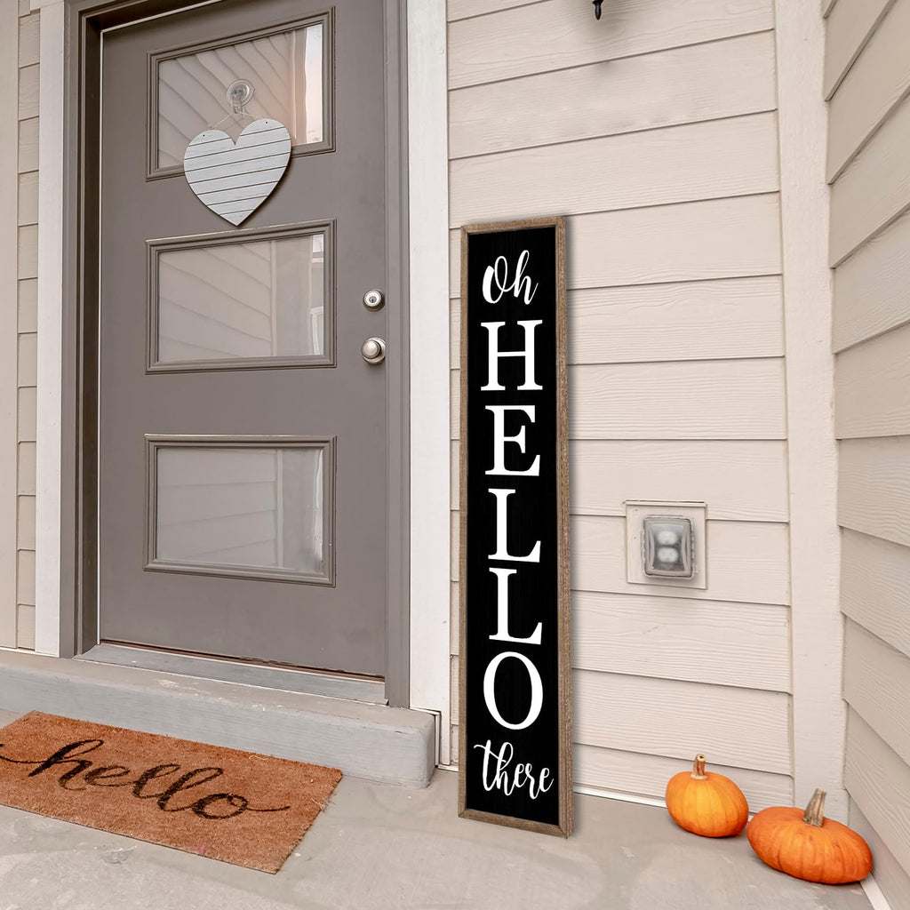 Oh Hello There Outdoor Welcome Sign, 45"X9", Wood Black