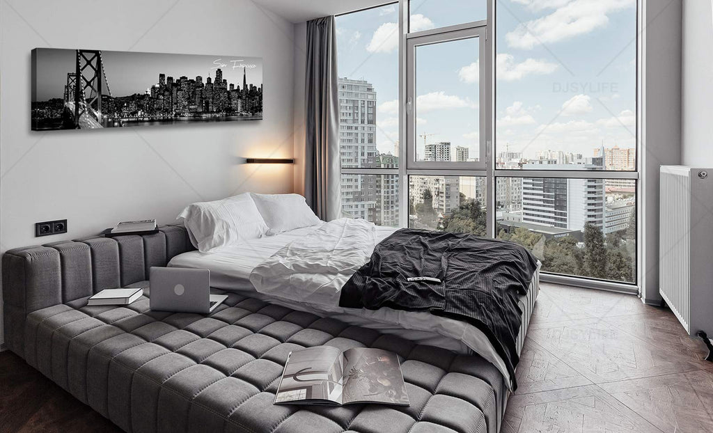 San Francisco Wall Black and White Cityscape, 13.8"X47.3"
