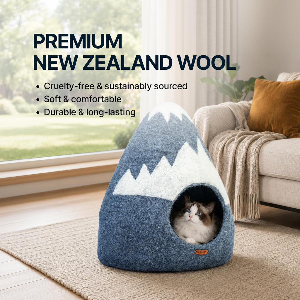 Snowy Mountain Wool Cat Cave Bed for Indoor Cats
