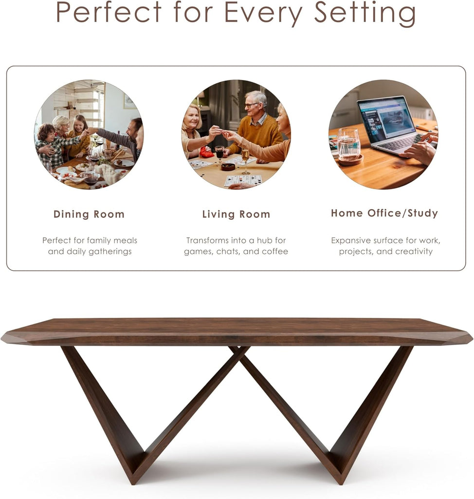 Nazaen III 82.5" Mid-Century Modern Solid Wood Live Edge Dining Table with Steel Support, Walnut Finish, Seats 4 - 6