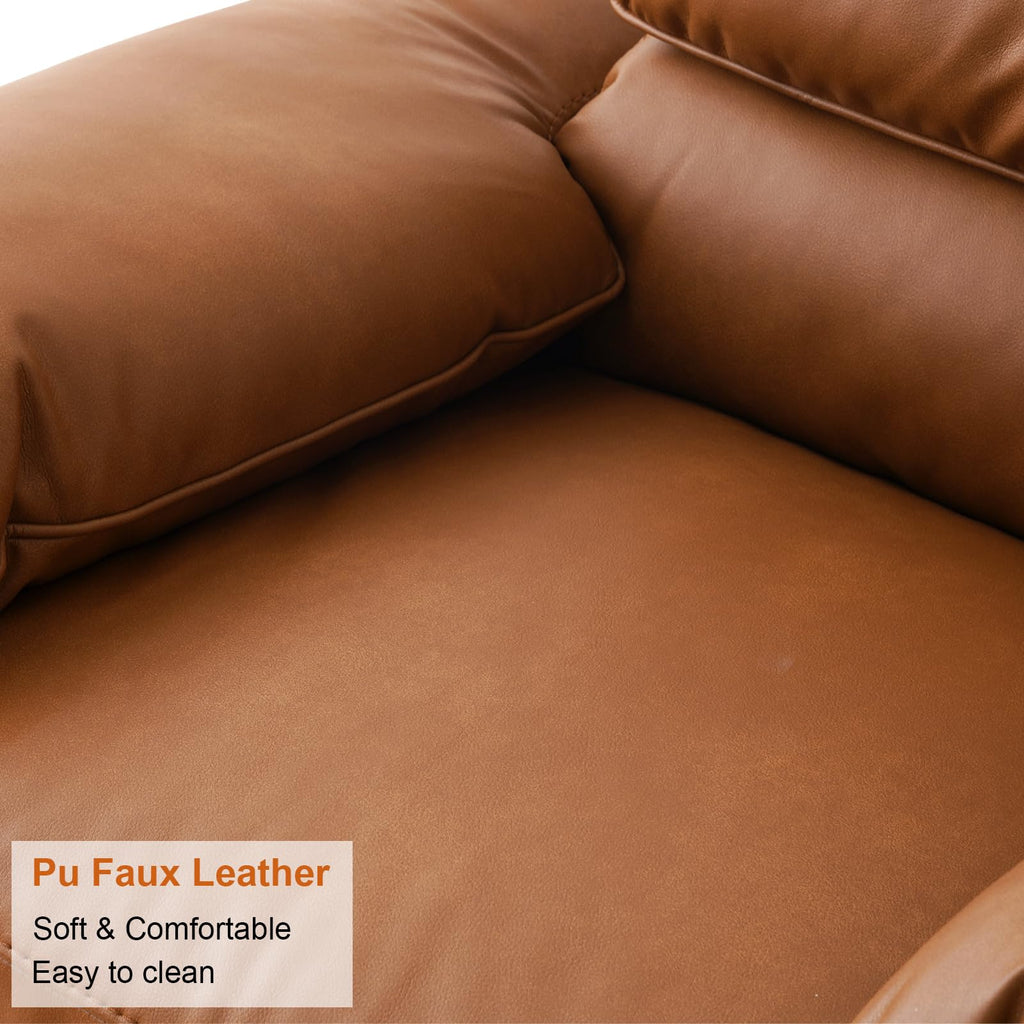 95" Faux Leather Couch, Mid Century Modern 3 Seater Sofa Couch, Brown