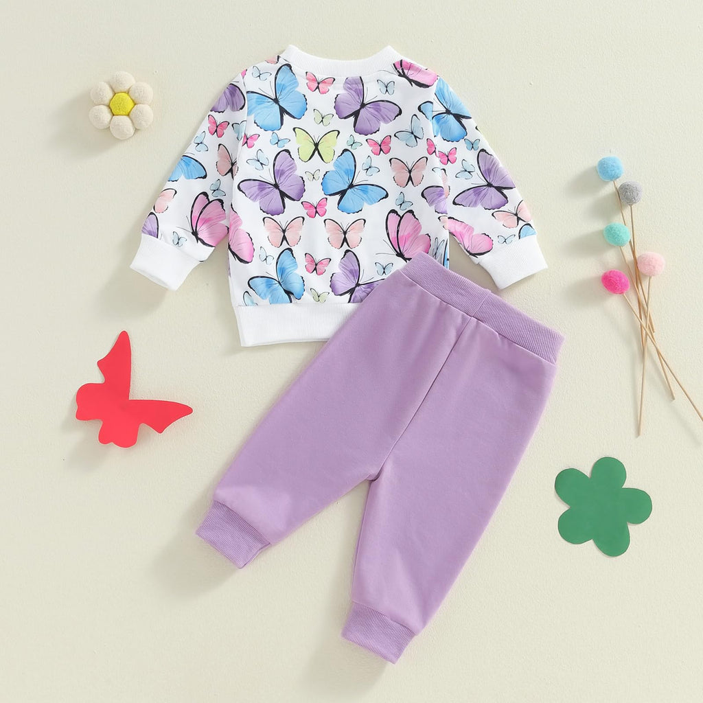 Toddler Baby Girl Fall Winter Outfit Butterfly/Strawberry Sweatshirt Pants Set Cute Clothes 3 6 9 12