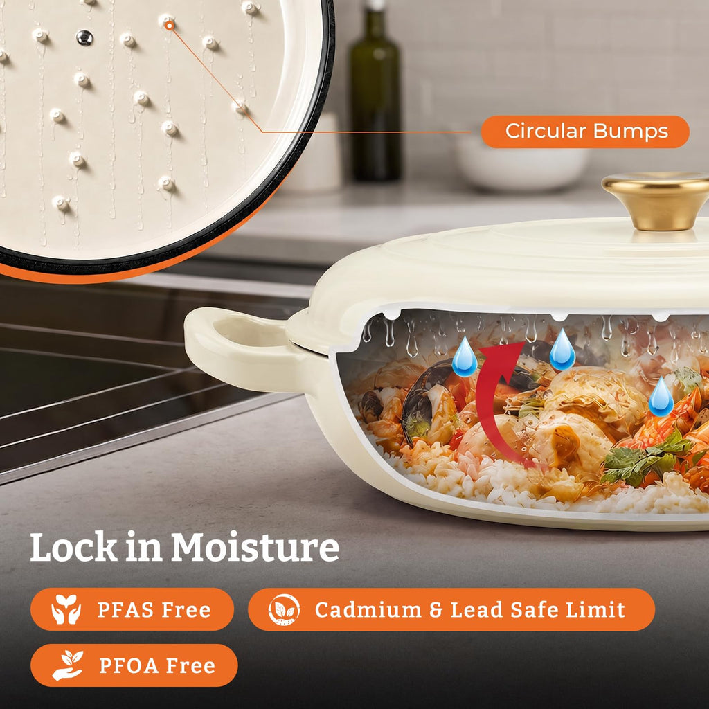 Cast Iron Dutch Oven, 3.8 Quart, White, Shallow Braiser & Casserole