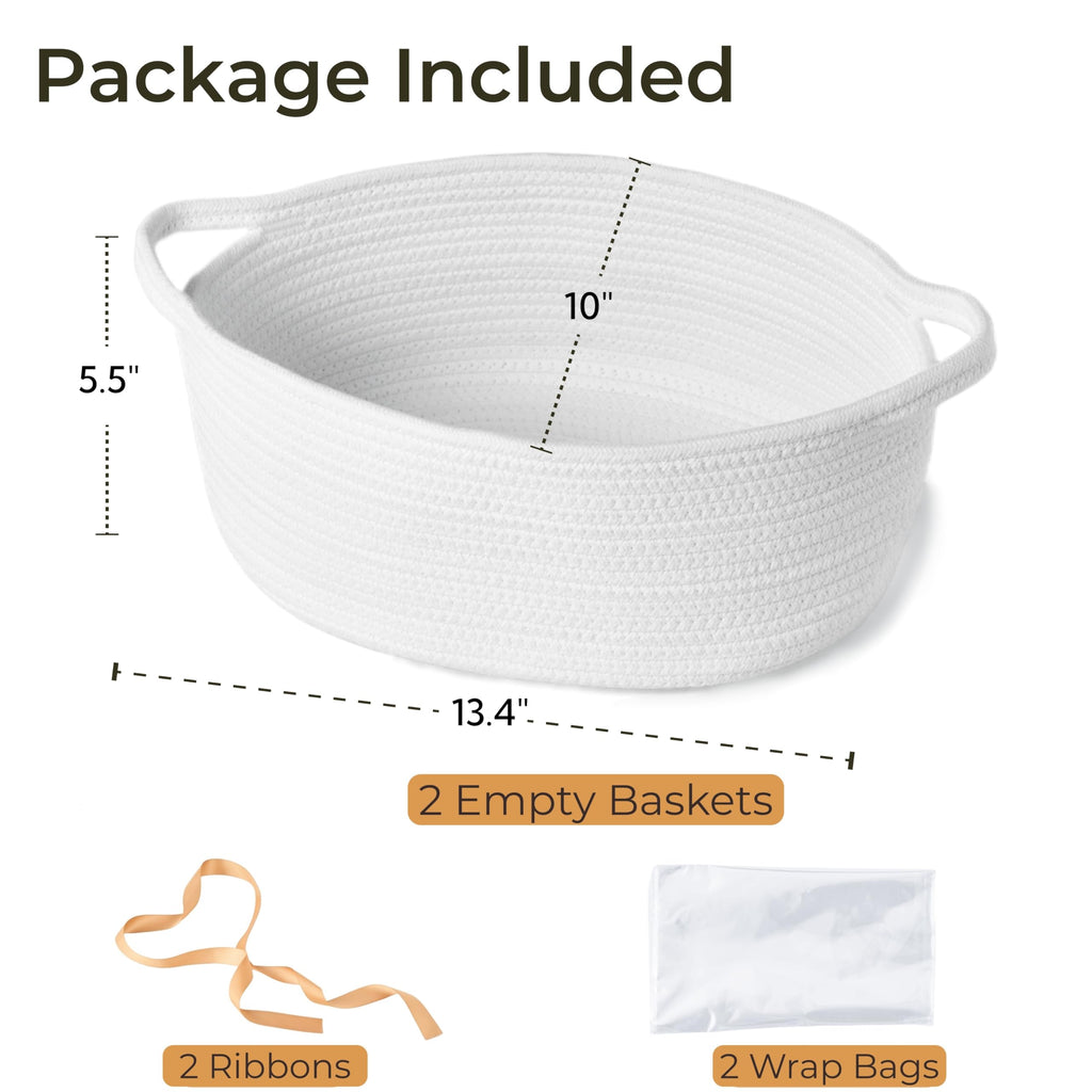 2-Pack White Gift Basket Empty, Large Baby Boo Baskets for Gifts, Halloween