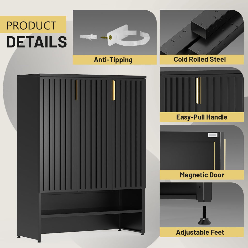 Metal Shoe Cabinet with Doors, 47''Tall 6-Tier Shoe Storage Cabinet with Adjustable Shelves and Fluted Doors, Shoe