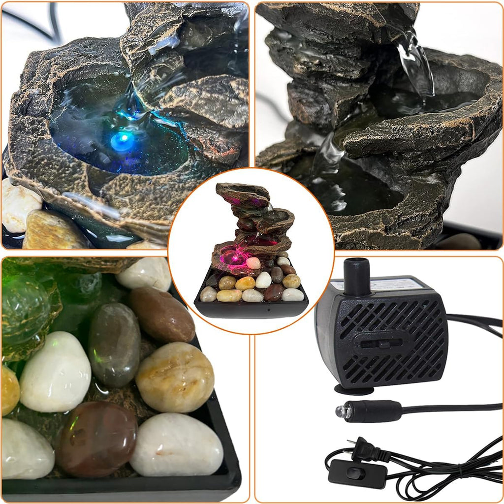 Tabletop Fountain Indoor Waterfall Rock Fountain, Meditation Fountain with Color LED Light, Waterfall Feature Decor