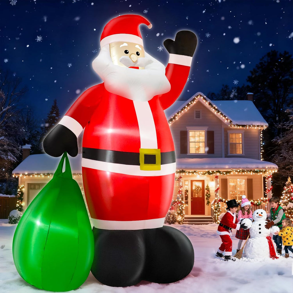 14 Ft by 8.5 Ft Giant Christmas Inflatable Santa Claus with Gift Bag Outdoor Decorations, Lighted Outside Standing