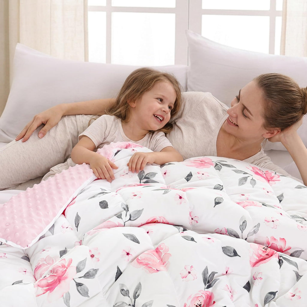 4 Piece Minky Toddler Bedding Set, Ultra Soft Fluffy Skin-Friendly Soothing Minky Dot Toddler Comforter Set, Unique