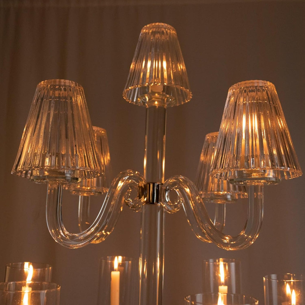 Efavormart Crystal Glass Floor Candelabra - 11-Arm Candle Holder for Taper & Tealight Candles, Classic Ribbed Empire