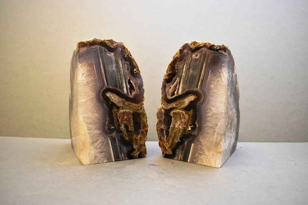 Agate Bookends, Large Bookends for Shelves, Non-Skid Bookend, Book Stopper for Books/Movies/Cds/Video Games, Book