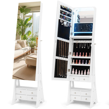 Standing Jewelry Armoire, Frameless Full Length Mirror, 6 Drawers